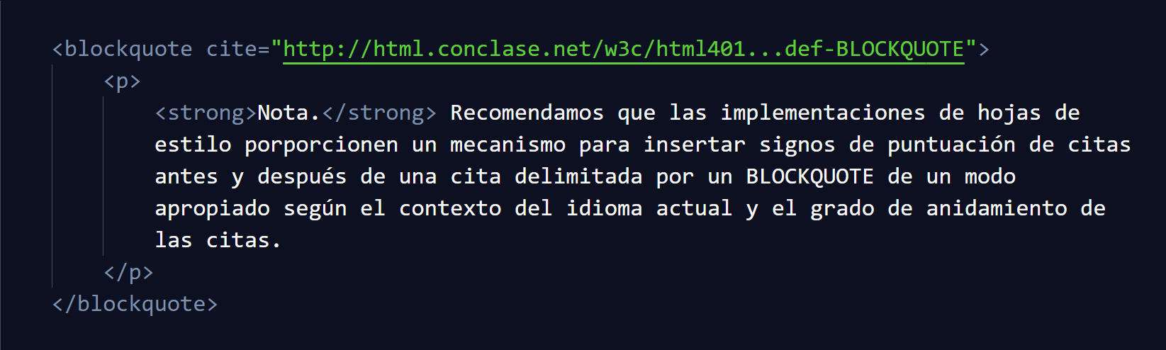 Ejemplo de uso de la etiqueta blockquote