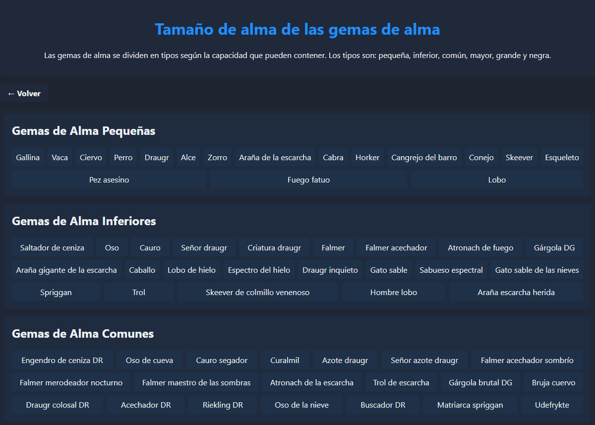 Captura de pantalla de la página de Gemas de Alma